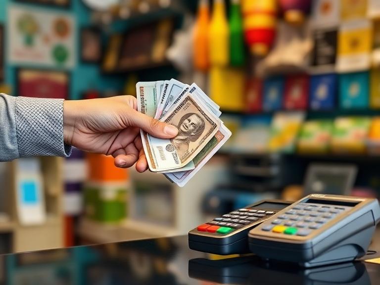 Money transfer at the shop counter